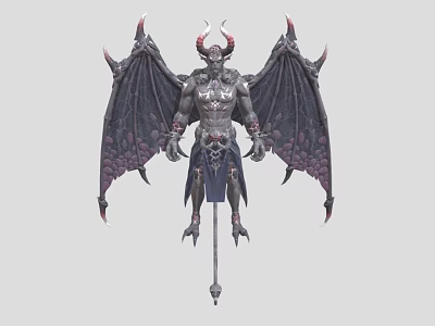 Demonic Fantasy Game Movie Character With Horns Wings And Scepter 3d model