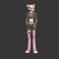 Anthropomorphic Bear Character 3D Model With White Fur Gray Outfit Shorts Long Socks And Sandals
