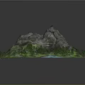 Detailed 3D Mountain Landscape With Flowing River And Lush Green Vegetation
