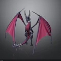 3D Fantasy Dragon Model With Dark Blue Body Pink Wings And Horns