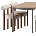 Modern Wooden Dining Table Set With Upholstered Chairs Padded Seats And Armrests