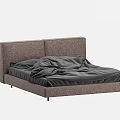 Modern Double Bed With Brown Fabric Headboard And Dark Colored Bedding 3d model
