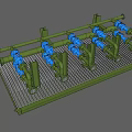 Heavy Duty Industrial Equipment With Green Frame And Blue Valves On Metal Grid Platform