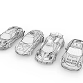 Four Silver Sports Cars With Futuristic Design And Illuminated Details