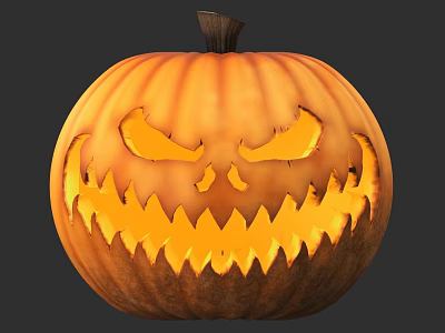 Spooky Carved Pumpkin Lantern With Glowing Interior And Scary Face 3d model