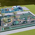Outdoor Children's Play Area With Colorful Structures Green Lawn And Trees