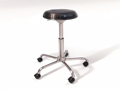 Modern Bar Stool With Black Seat Five Legged Stainless Steel Frame And Wheels 3d model
