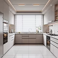 Sleek Modern Kitchen Interior Design With Light Gray Cabinets Island Countertop And Appliances