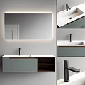Modern Bathroom Vanity with Lighted Mirror Wall Mounted Sleek Countertop Faucet and Open Shelf Storage