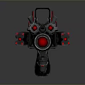Futuristic Mechanical Weapon With Black Body Red Details And Barrel Design