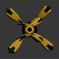 Detailed Yellow Mechanical Spider Robot With Multiple Arms And Black Legs