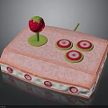 Pink Fabric Box With Strawberry Decoration Circular Buttons And Edge Patterns