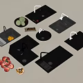 Modern Kitchen Sinks in Different Designs with Fresh Fruits and Nuts 3d model