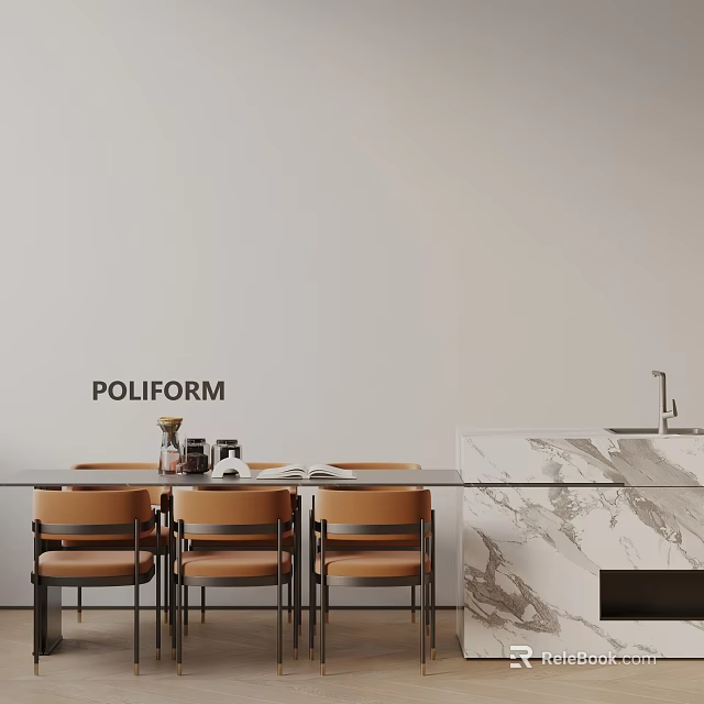 POLIFORM Modern Dining Table Set With Chairs And Marble Countertop 3d model