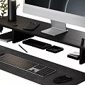Modern Computer Desktop Setup With Monitor Keyboard Mouse Pad Desk Lamp And Green Plant