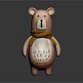 Pink Stuffed Bear Toy With Yellow Scarf White Belly And Dotted Details On Gray Background