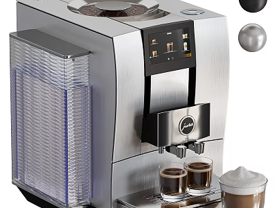 Modern Silver Coffee Machine Kitchen Appliance with Two Coffee Cups and Frothed Milk 3d model