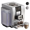 Modern Silver Coffee Machine Kitchen Appliance with Two Coffee Cups and Frothed Milk