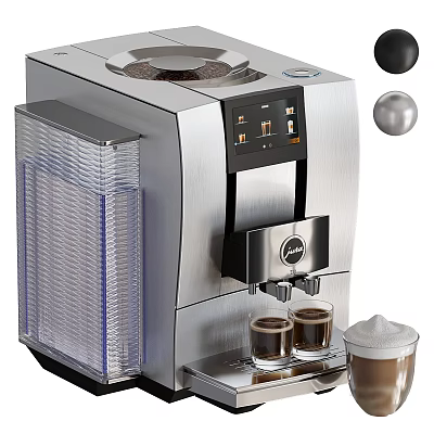 Modern Silver Coffee Machine Kitchen Appliance with Two Coffee Cups and Frothed Milk 3d model
