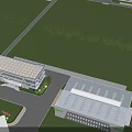Modern Office Building Exterior With Geometric Facade Large Windows Entrance And Lawn Area