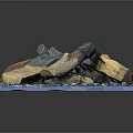Natural Wood Logs And Gray Stone Chips Arranged On Blue Mat For Decorative