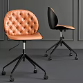 Modern Office Chairs With Black And Brown Leather Diamond Tufted Design And Wheels