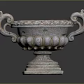Ornate Decorative Stone Urn With Scroll Handles And Carved Base Details