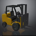 Yellow Forklift With Black Cab Silver Gas Cylinder And Front Forks On Dark Surface