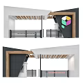 Modern Entrance Gate Design With Wooden Frame Metal Railings And Ceiling Beams