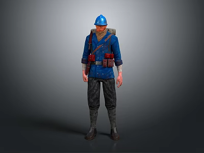 Construction Worker Figure In Blue Uniform With Hard Hat And Tool Belt 3d model