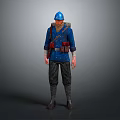 Construction Worker Figure In Blue Uniform With Hard Hat And Tool Belt