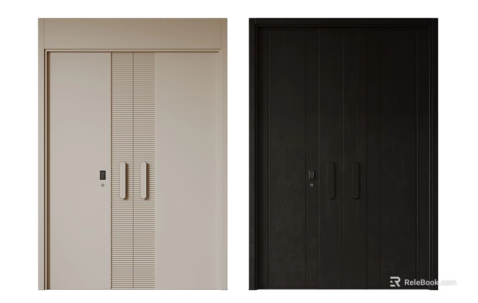 Light Beige and Dark Black Double Doors with Vertical Stripes Modern Design 3d model 
