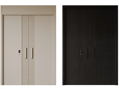 Light Beige and Dark Black Double Doors with Vertical Stripes Modern Design 3d model