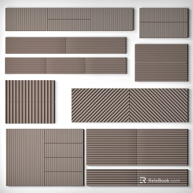 Creative Wall Decor With Various Brown Panel Designs And Stripe Patterns 3d model
