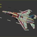Colorful Geometric Fighter Jet Model With Lines And Reflection On Gray Background