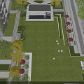 Modern High Rise Residential Building With Green Surroundings Trees Lawns And Children's Playground