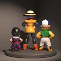 Three Anime Character Dolls In Colorful Outfits Standing On Round Display Platform