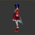 Young Child In Red Traditional Costume With Colorful Trimmed Sleeves Hat And Green Pendant