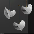 Modern Curved White Pendant Lights With Golden Rod And Warm Glow In Interior