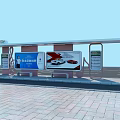 PTA Bus Station Featuring Curved Roof Car Ads Seats And Brick Pavement