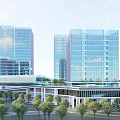 Modern Office Complex With Glass Curtain Walls Green Roof And Landscaped Surroundings