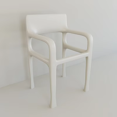 White Modern Single Chair With Armrests And Sleek Minimalist Design 3d model