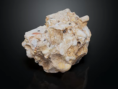 Natural Stone Specimen With Shell Imprints And Rough Light Beige Surface 3d model