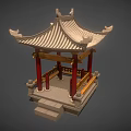 Traditional Chinese Pavilion With Curved Roof Red Pillars And Wooden Railings