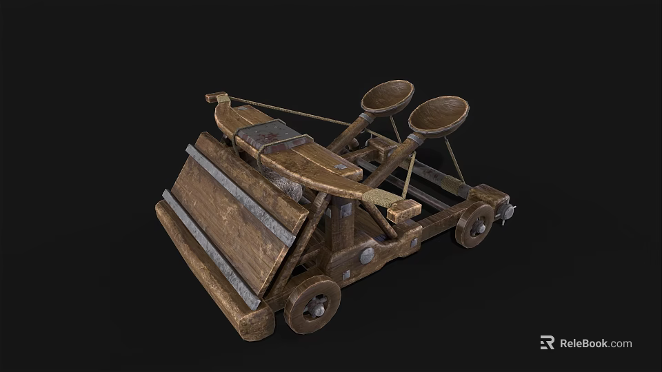 Ancient Wooden Mechanical Device With Wheels Circular Components And Metal Reinforcements 3d model 