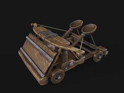 Ancient Wooden Mechanical Device With Wheels Circular Components And Metal Reinforcements 3d model