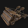 Ancient Wooden Mechanical Device With Wheels Circular Components And Metal Reinforcements