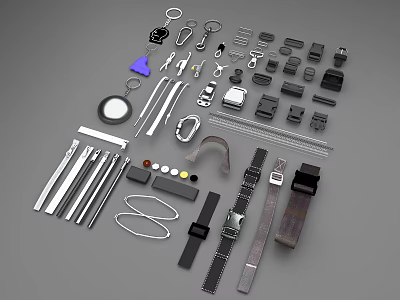 Various Other Accessories Including Metal Plastic Watch Bands Tools Round Lenses Keychains and Small Parts 3d model