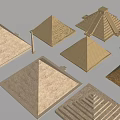 Cartoon Pyramid Scene With Various Styles And Brick Textures Collection 3d model