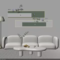 White Sofa And Round Coffee Table With Vase Fruits Cup And Green White Wall Panels